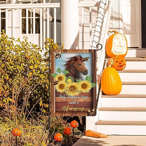 Miniatura 3 de Bandera de jardín de girasol, caballo de girasol, mariposa, bandera de jardín para recinto del zoológico, 12 x 18 pulgadas, arpillera de doble cara,