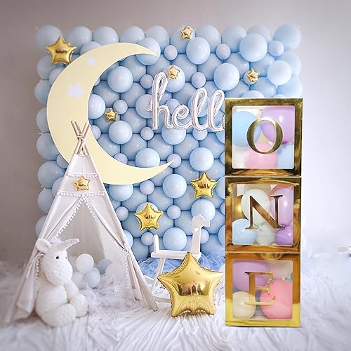 Miniatura 7 de HPLYEL Una caja para el primer cumpleaños, 3 cajas de globos para decoración de cumpleaños de baby shower, con una letra para niños y niñas de 1