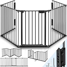 KIDUKU® Barriera di sicurezza 300-600 cm per Bambini e Animali | Cancelletto Griglia di Sicurezza per Camino - Preassemblato | Barriera Protettiva Pieghevole per Porte o Scale (Nero, 240 cm)
