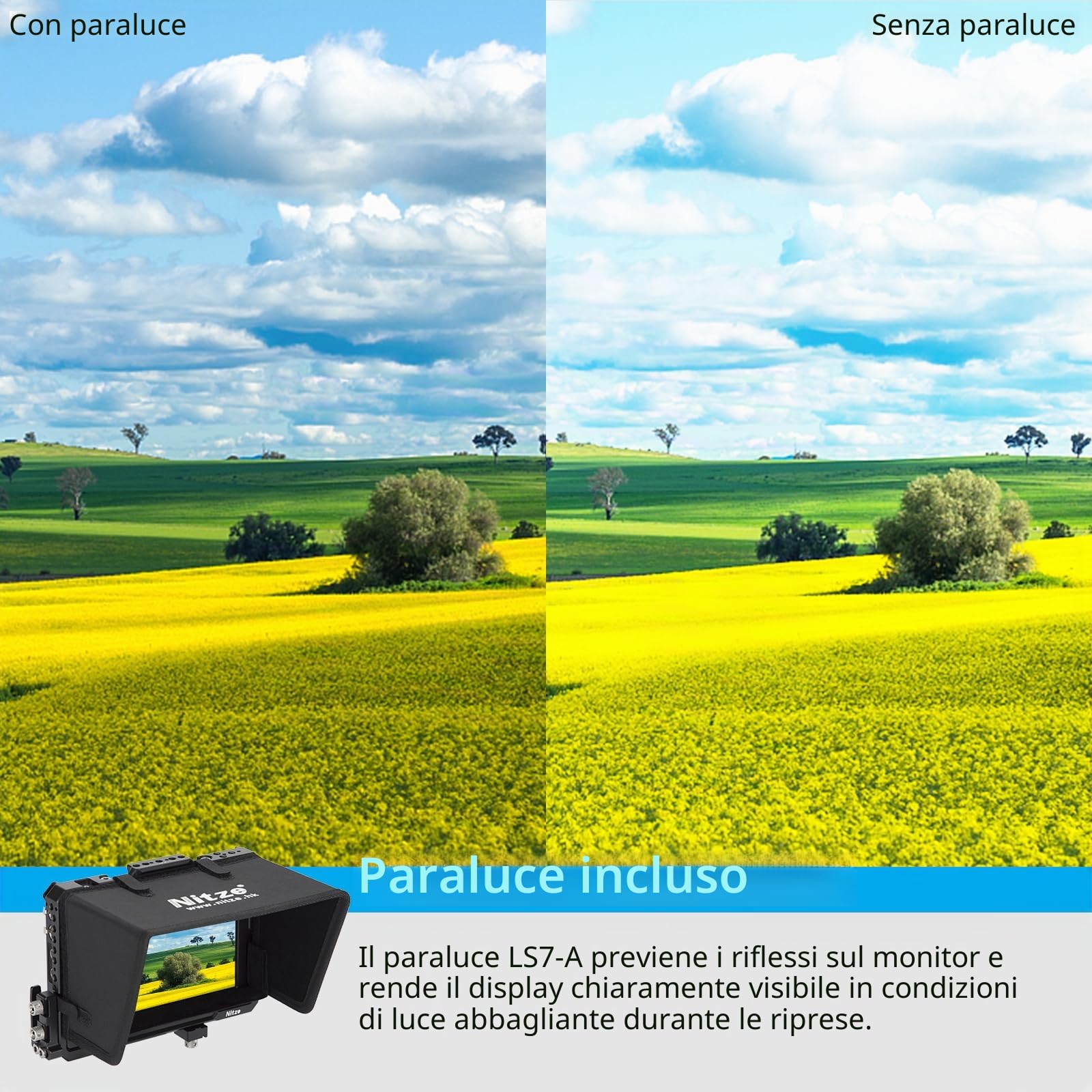 Nitze Cage per Monitor di Registrazione HDR Blackmagic Design Video Assist 7" 12G-SDI/HDMI con Parasole, Serracavo HDMI e Serracavo USB-C - JT-B02B