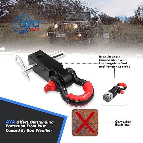 Miniatura 4 de Aya Gear Receptor de enganche de grillete de 2 pulgadas, 35,000 libras, resistente a la rotura con pasador de tornillo de 58 pulgadas, grillete 34.