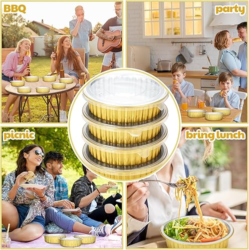 Miniatura 5 de Zhehao 40 sartenes de papel de aluminio con tapas, 2 moldes de papel de aluminio más gruesos y resistentes, desechables con tapas, recipientes