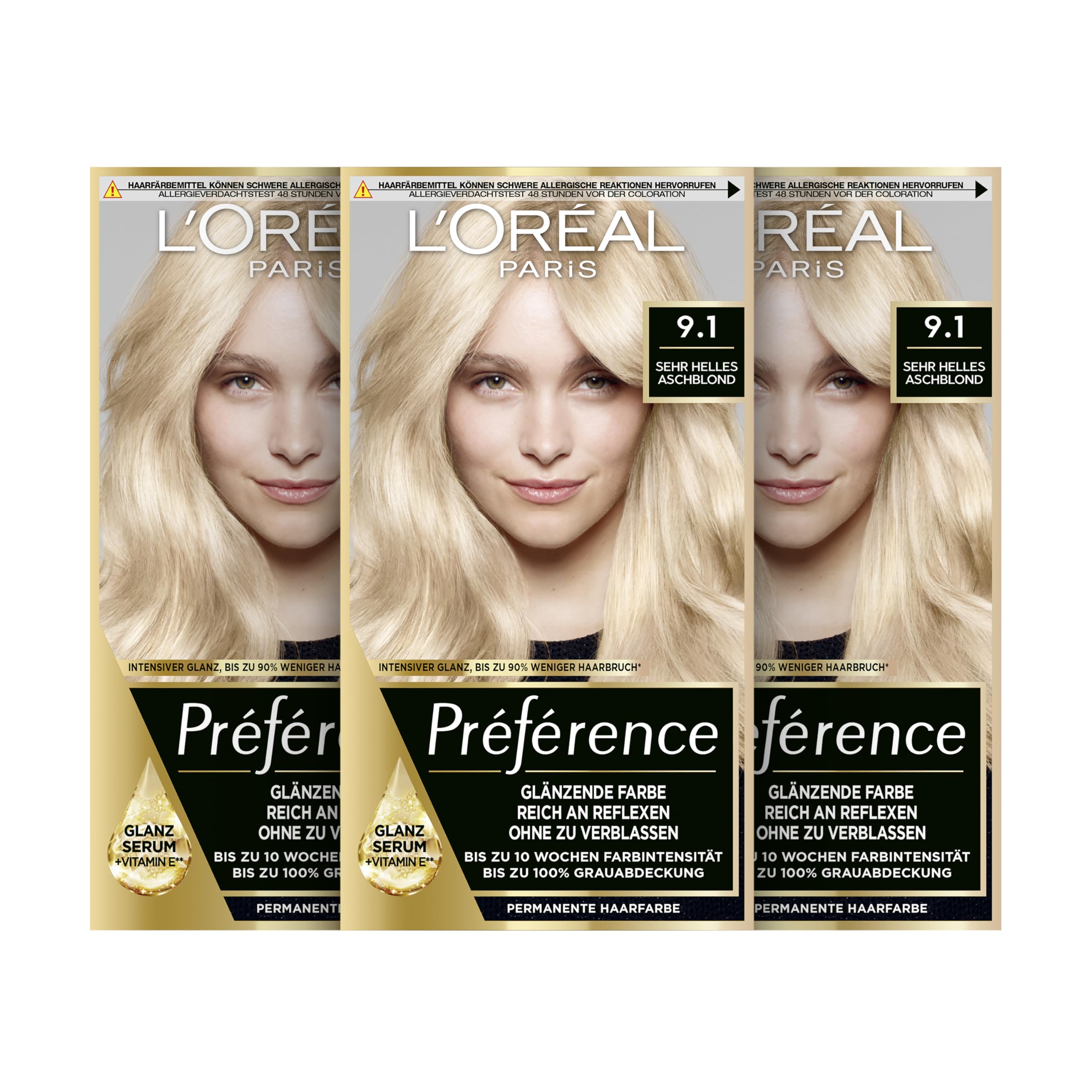 L'Oréal Paris Préférence Permanente Haarfarbe Produktbeschreibung – 9.1 Oslo Sehr Helles Aschblond, 3er Set
