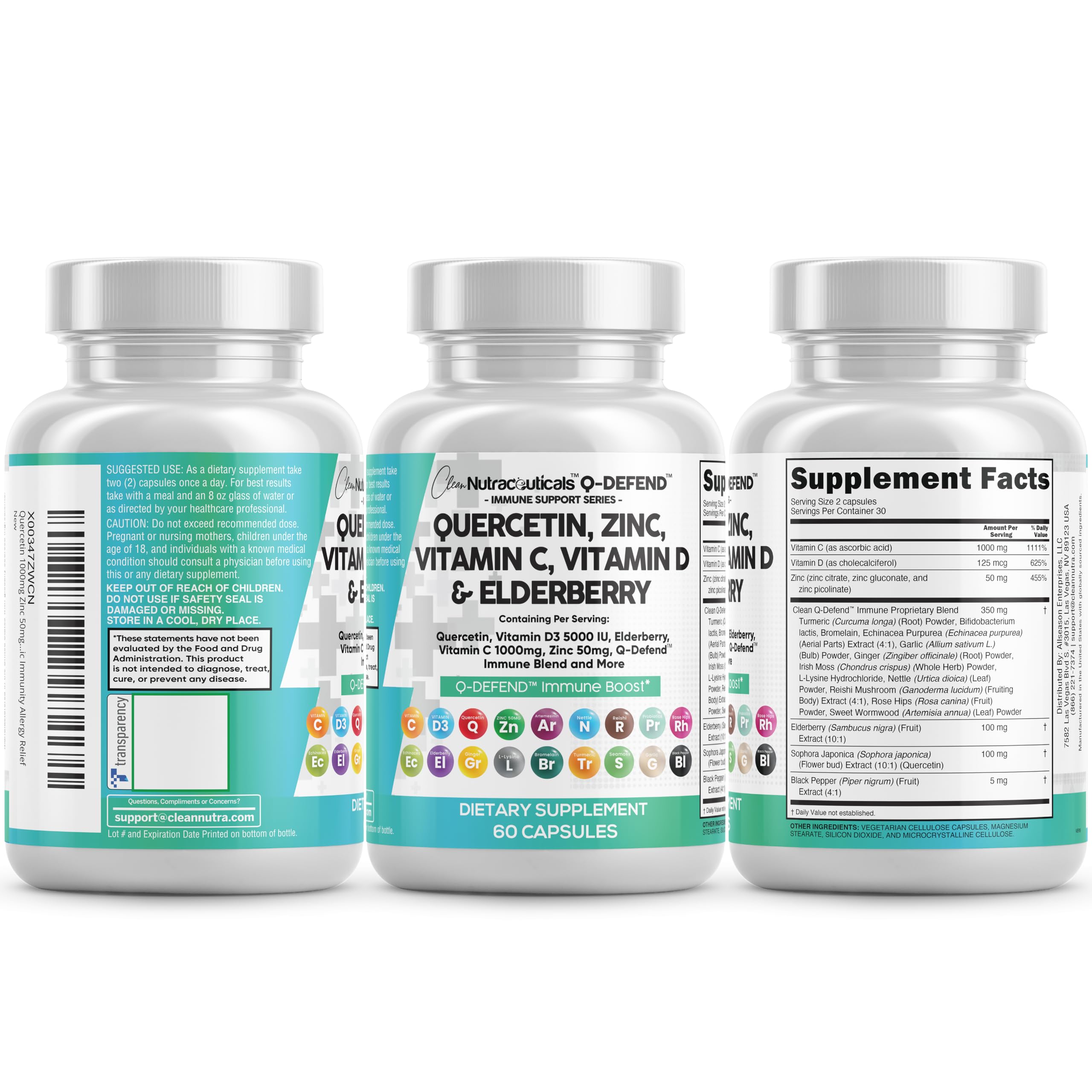 Q Defend Quercetin Supplement with Zinc Vitamin C Vitamin D Elderberry Turmeric Black Pepper Garlic Ginger Sea Moss Lysine Stinging Nettle Reishi Mushroom Immune Support 60 Capsules — Amazon image 7