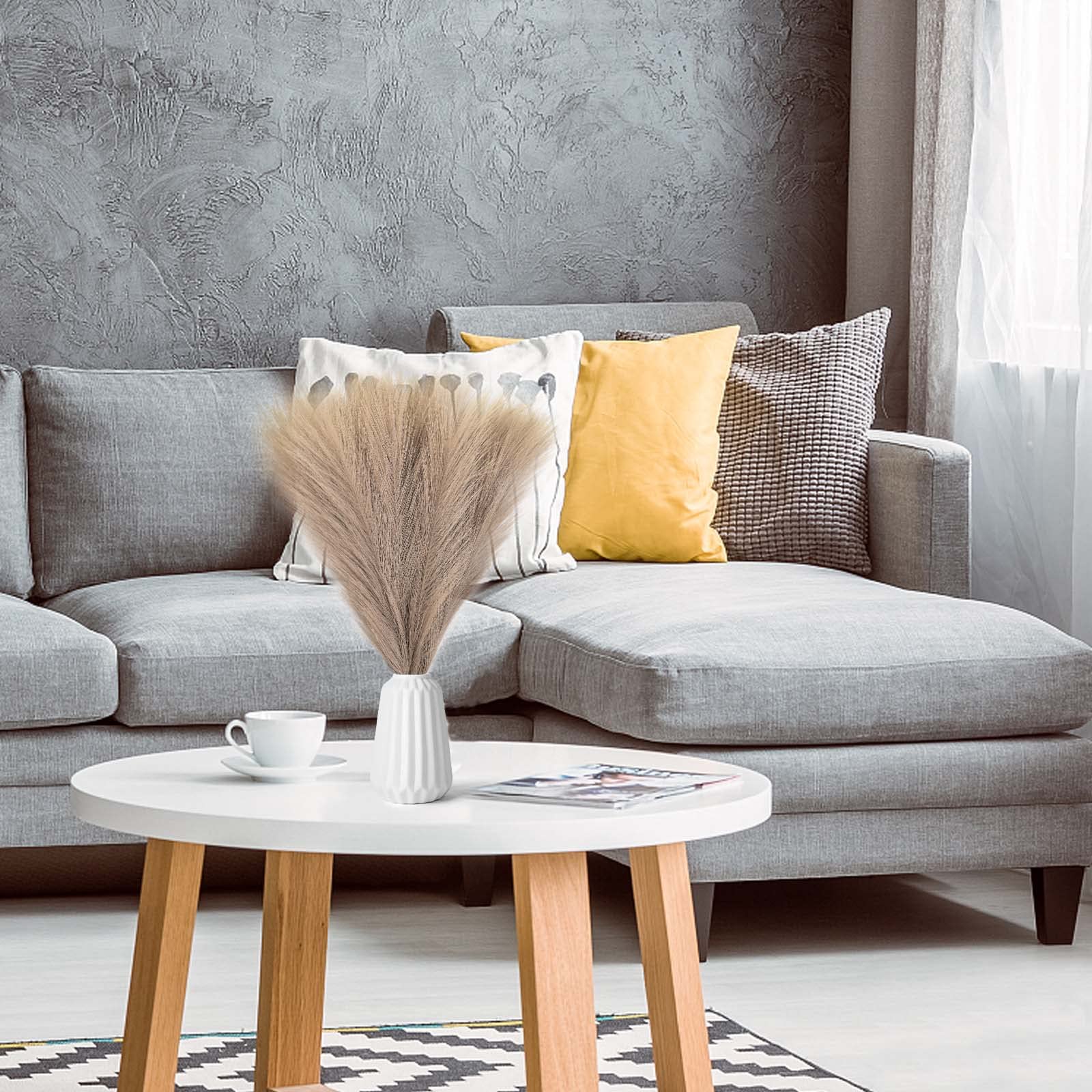 Colexy Sztuczna trawa pampasowa, 7 łodyg, 45 cm, puszysta sztuczna trawa pampasowa, styl boho, 5 sztuk, sztuczna trawa pampasowa, dekoracja do domu, salonu, na wesele (brązowa)