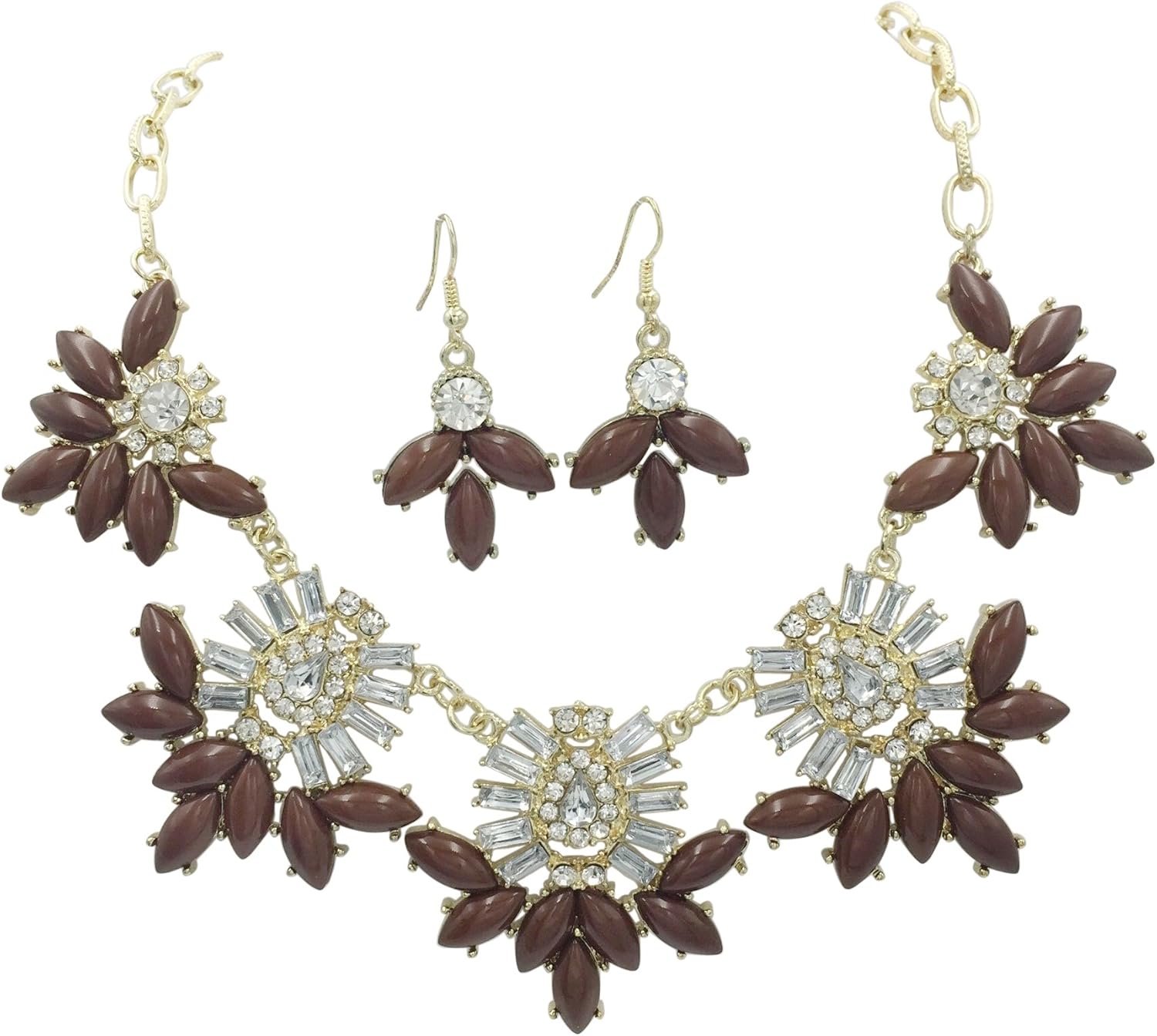 Gypsy Jewels Unique Cluster Statement Boutique Style Necklace & Earrings Set - Assorted Colors