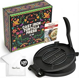 Uno Casa Cast Iron Tortilla Press 10 Inch - Tortilla Maker Press, Pre-Se...