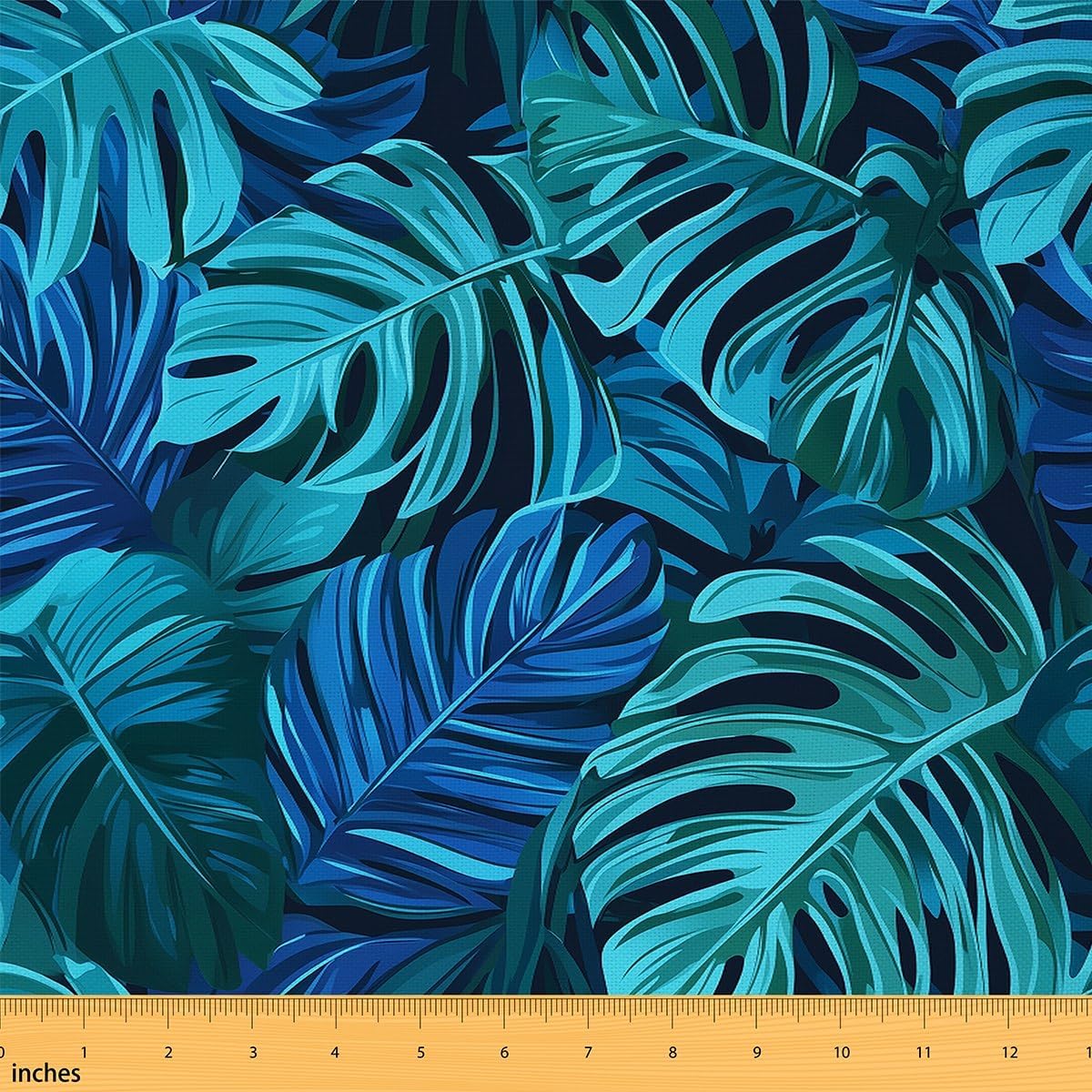 Teal Blue Leaves Fabric by The Yard Tropical Natural Wild Palm Leaf Fabrics for Sewing Lovers Watercolor Teal Blue Plants Decor Fabric for DIY Upholstery and Home Accents 3 Yards,108" L x 59" W