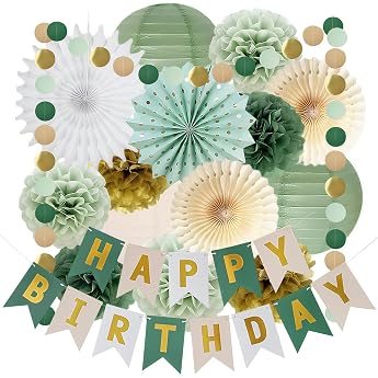 Sage Green Birthday Decoration Green Birthday Party Decorations Sage Green Party Decorations Cream Gold Tissue Paper Pom Poms Paper Fans Olive Tissue Paper Pompoms for Birthday Decoration
