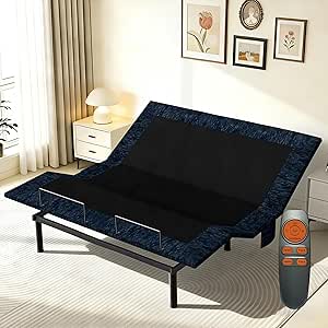 Zhumeiling Patented Design King Adjustable Bed Frame with Wireless Remote, Head & Foot Incline, Quiet Motor, Zero Gravity & Anti-Snore, Leg Height Options, Designed for Bedroom, Seniors Care