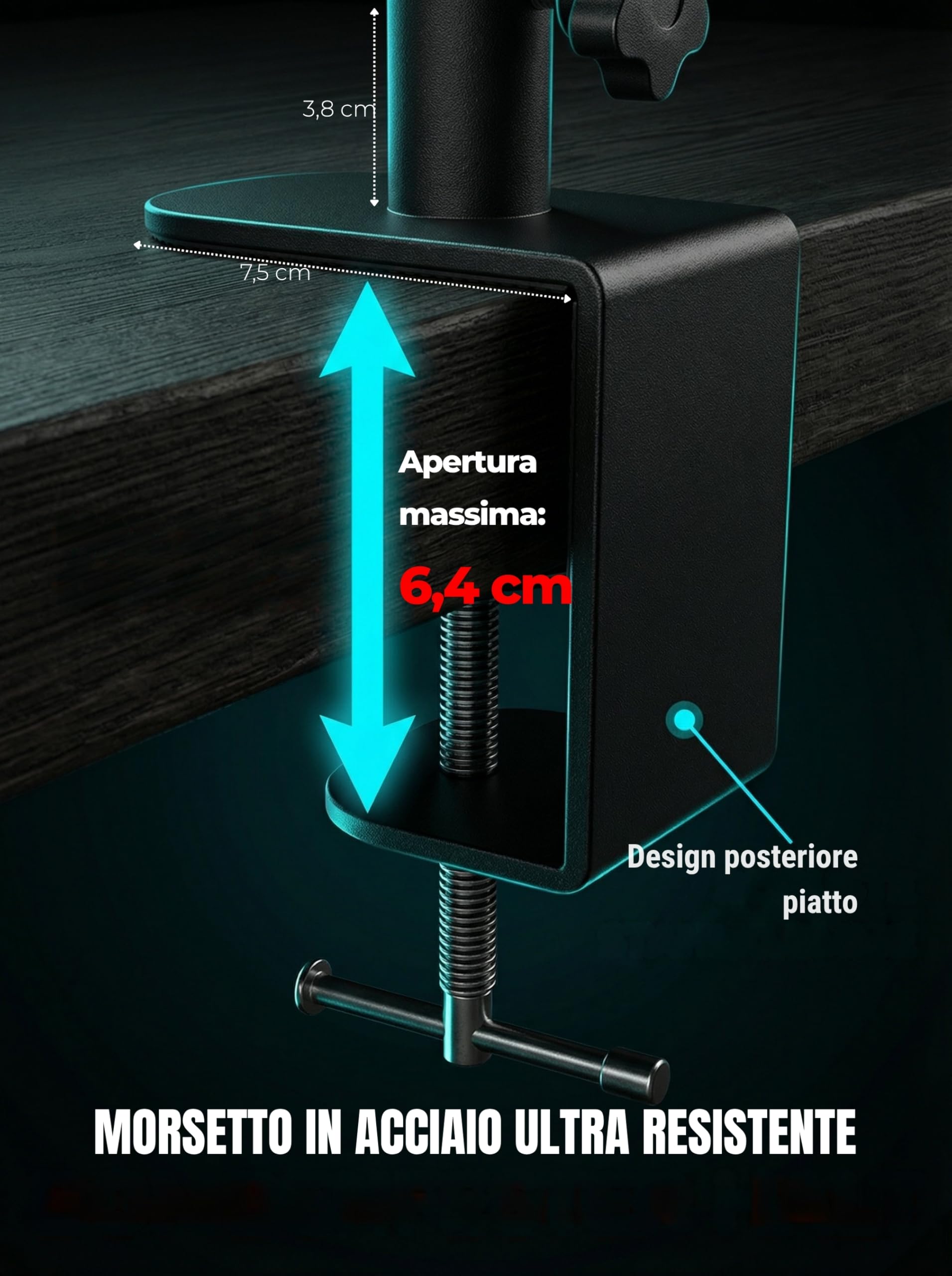 Lampada Lente d'Ingrandimento con Morsetto, Grande Lente 5D | Vetro 12,5 cm, 100 LED, 5 Colori, Manopola Sulla Testa, Braccio 1 M, Alimentatore 12V, Morsetto 6,4 cm, Precisione