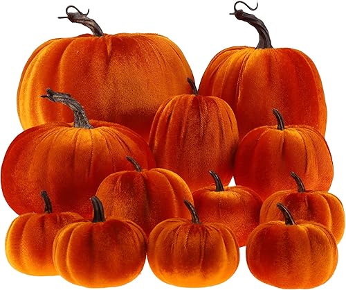 Miniatura 9 de 12 calabazas artificiales grandes de terciopelo, hechas a mano, decoración de centro de mesa de cosecha de otoño, para el hogar, cocina, granja,