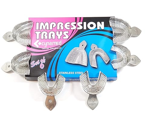 Miniatura 2 de Cynamed - Juego de 6 bandejas de impresión dental alemanas de acero inoxidable, 6 unidades, pequeñas, medianas, grandes, superiores e inferiores,