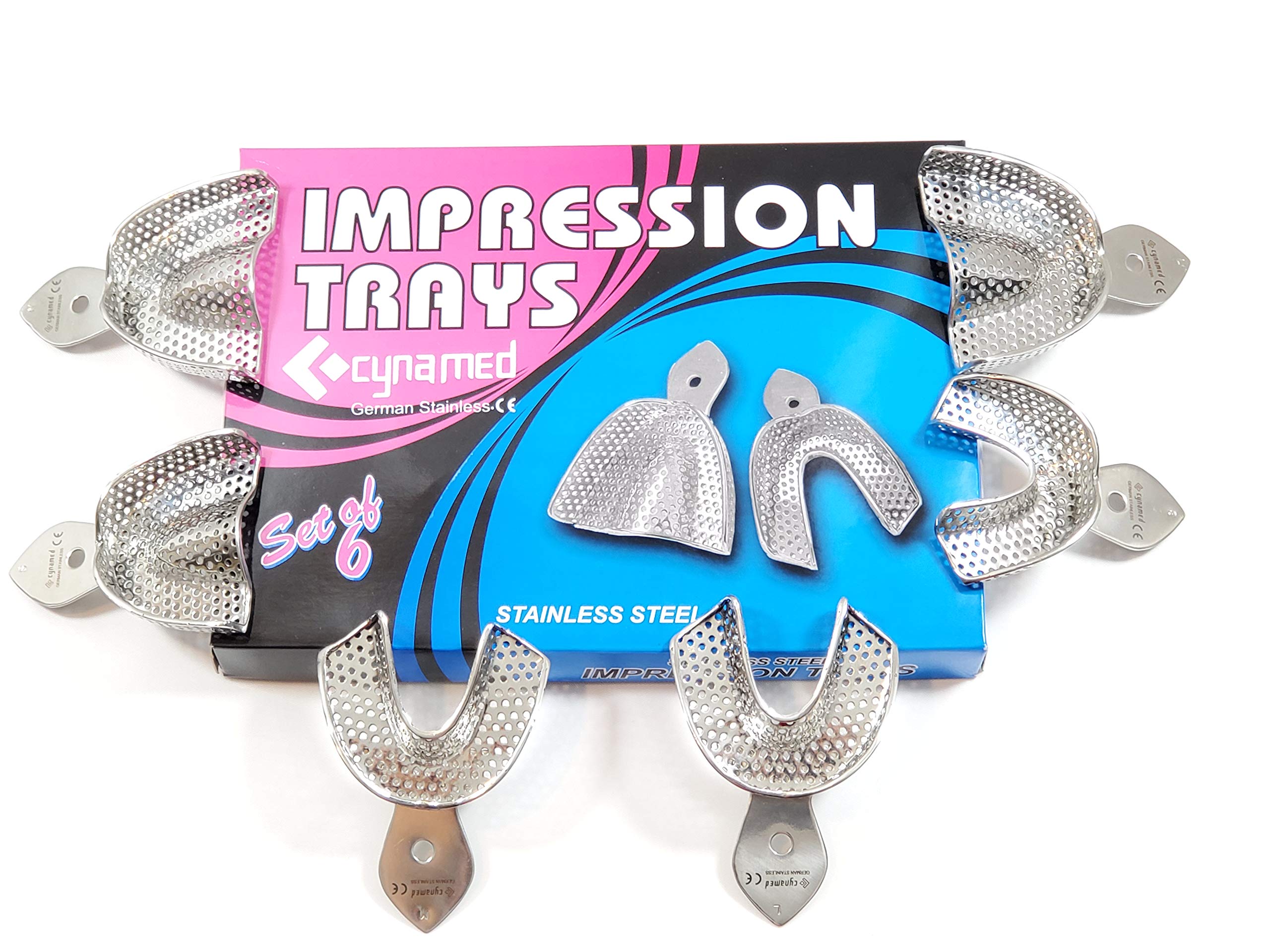 German Stainless-Dental Impression trays 6 Small Medium Large upper and Lowers stainless steel-Denture Instruments-Cynamed Set of 6 (PERFORATED SET of 6)