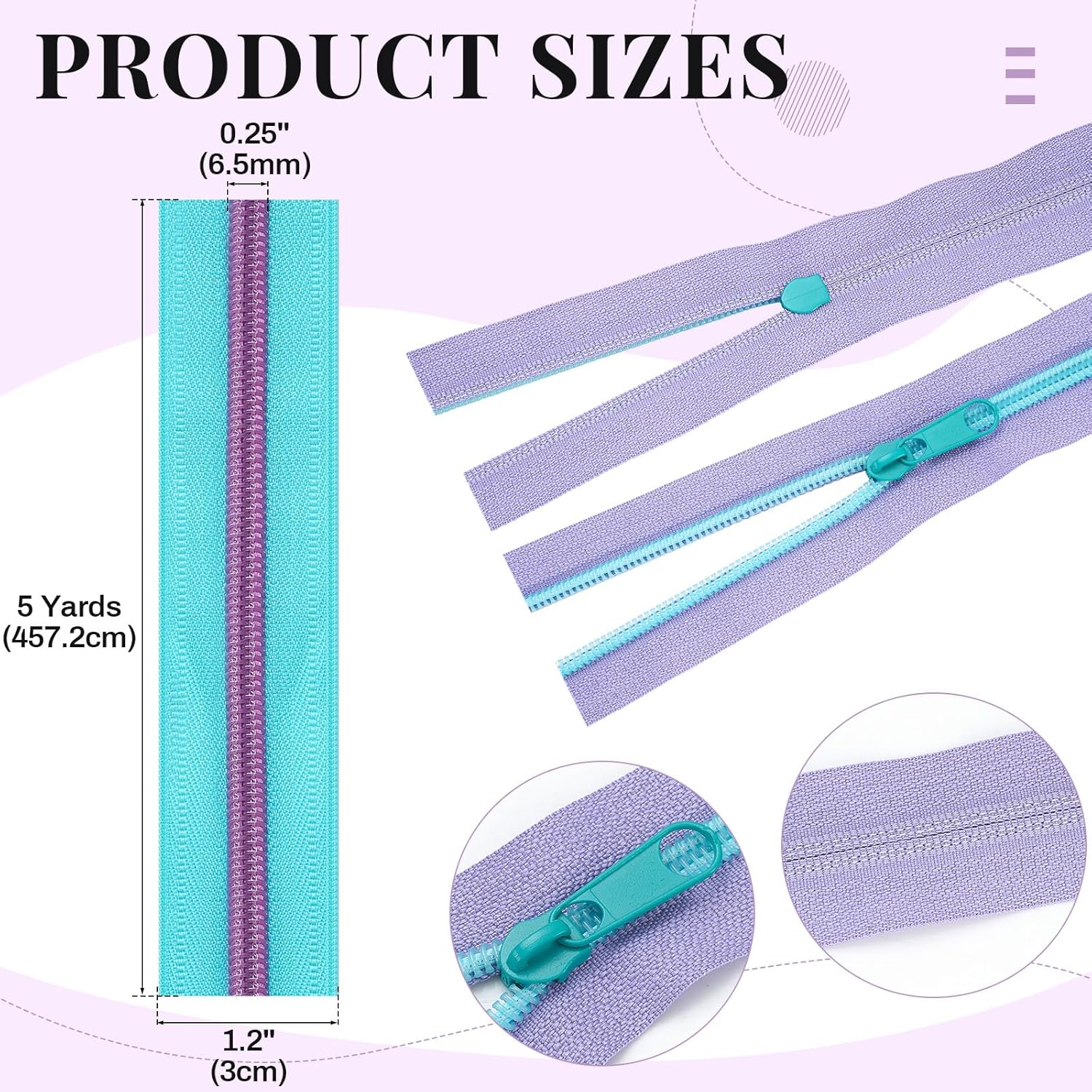 Solsew 12 Pcs 60 Yards Colourful Zippers for Sewing #5 Nylon Contrasting Colors Assorted Zipper by the Yard with 120 Sliders for Women Men DIY Tailor Bag Garment Crafts Supplies(Bright Color)