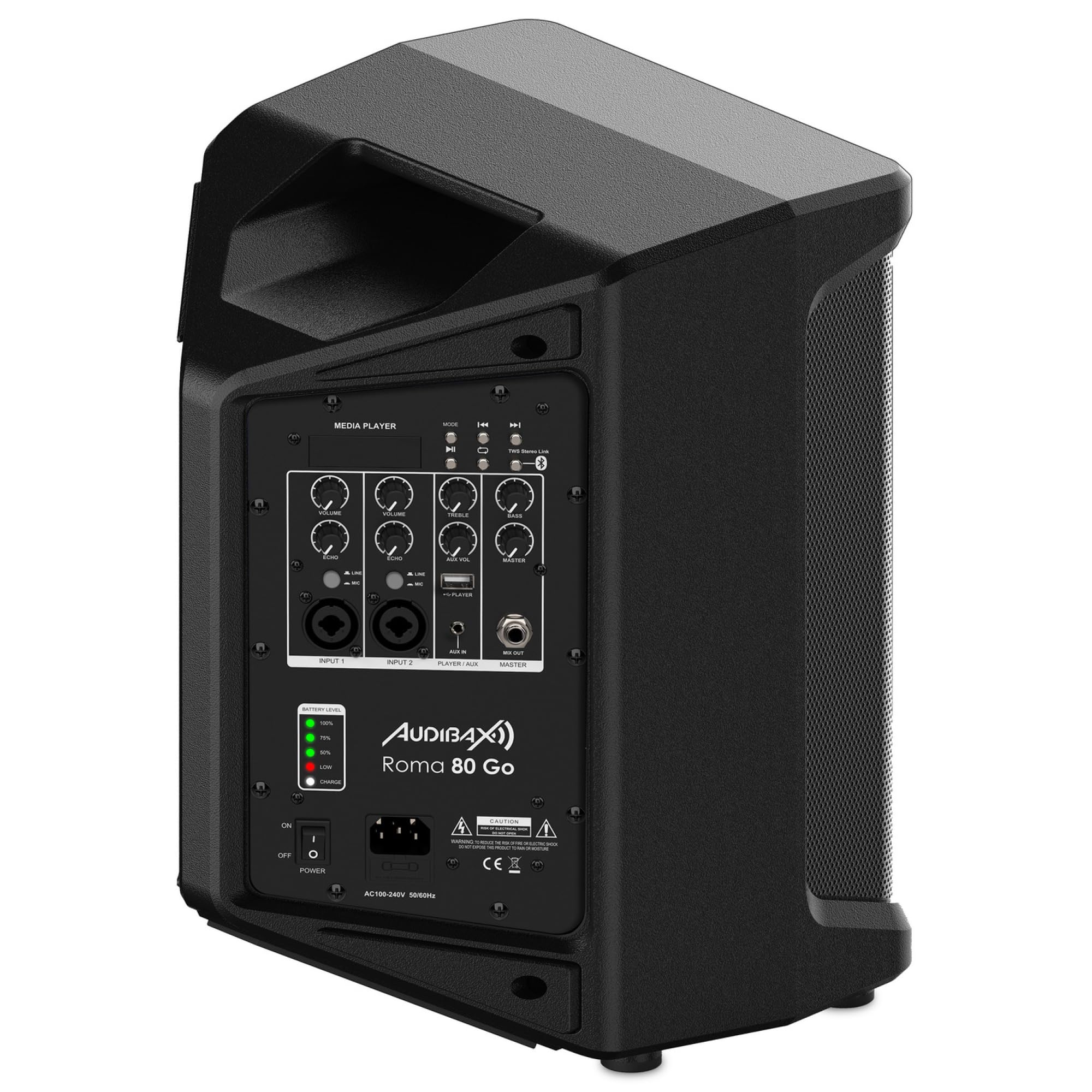 Audibax Roma 80 Go Sistema PA Portátil Bluetooth con Batería Recargable 6.5