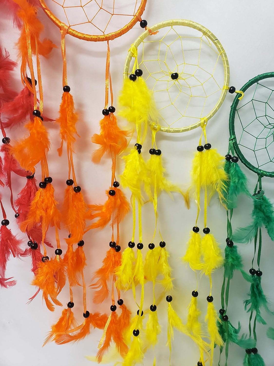 5" D 7 RING COLORS Wall Decor CHAKRA Dream-catcher a KINNEX Collection – Dream Catchers – Native American –3 ft Horizontal Made with Wooden Beads and Real Feathers – Decor/Gift dc05227