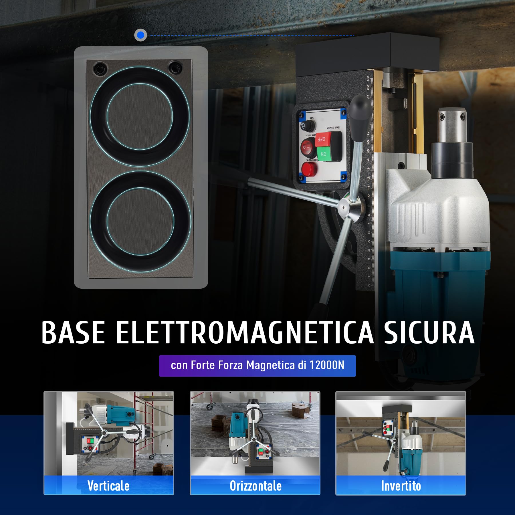 ZELCAN 1100W Trapano Magnetico Trapano Elettromagnetico Portatile 12000N Trapano Colonna Base Magnetico Elettrico Fino a 40 mm, Profondità Massima 50 mm per Uso Industriale o Domestico (con 11 Punte)