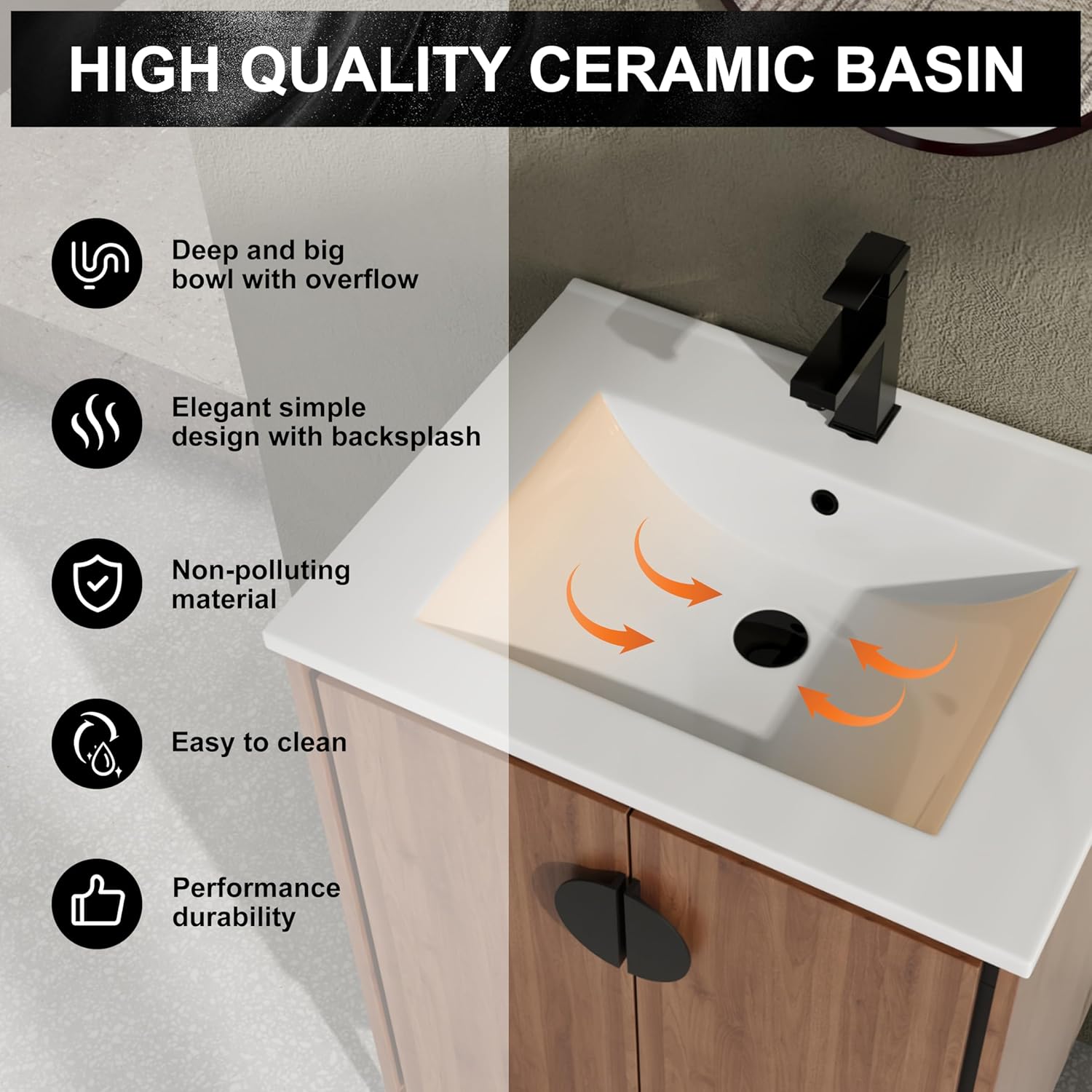 24 Inch Freestanding Bathroom Vanity, 24" Bathroom Vanity with Sink,Modern Single Sink Vanity Combo,Brown Floor Standing Cabinet Set