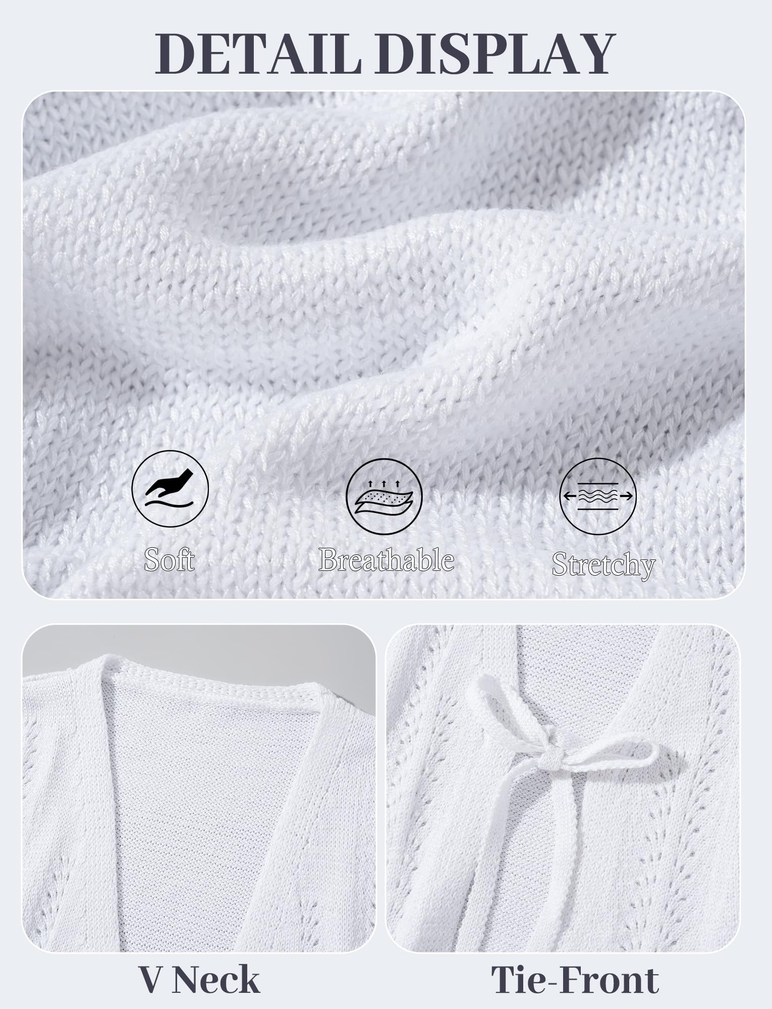 Cardigan da donna a maniche lunghe, elegante, con lacci, davanti, casual, con scollo a V, cardigan