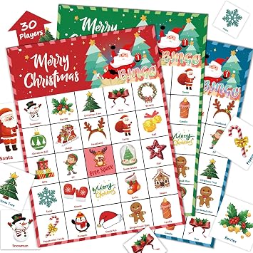 VESPRO 46PCS Christmas Bingo Game Cards for 30 Players Christmas Party Games for Kids Party Classroom Activities