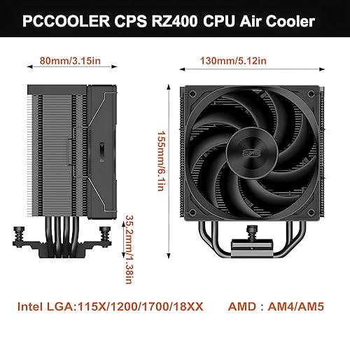 Vista 2 de PCCOOLER CPS RZ400 Enfriador de CPU de 240 W CPU Ventilador de CPU Ventilador de CPU 4 HeatPipe Sistema de refrigeración de CPU PWM Ventiladores