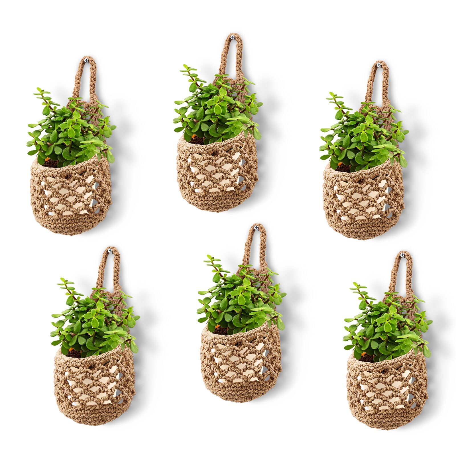 Lot de 6 pots de fleurs à suspendre pour plantes d'intérieur, suspension en macramé fait à la main, panier mural tissé pour plantes grasses, plantes aériennes et herbes, décoration de jardin