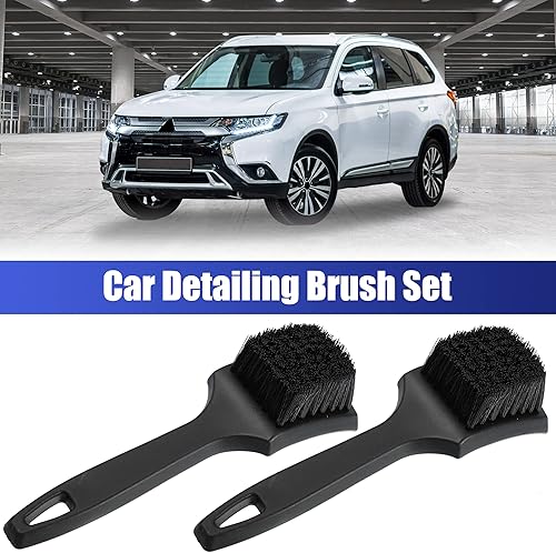 Miniatura 2 de X AUTOHAUX Paquete de 2 cepillos para ruedas de automóvil, limpiador de neumáticos con mango para detalles, limpieza de motocicleta, color negro,