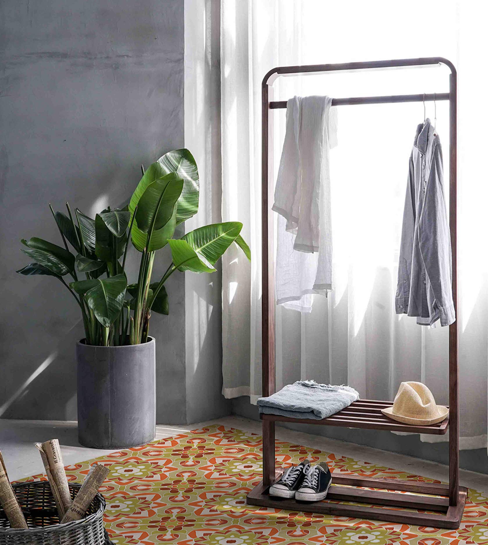 Panorama Tapis Vinyle du Sol Cuisine Salle de Bain - Différentes Tailles - (Tuile Fleurie Orientale Orange 100x140 cm)