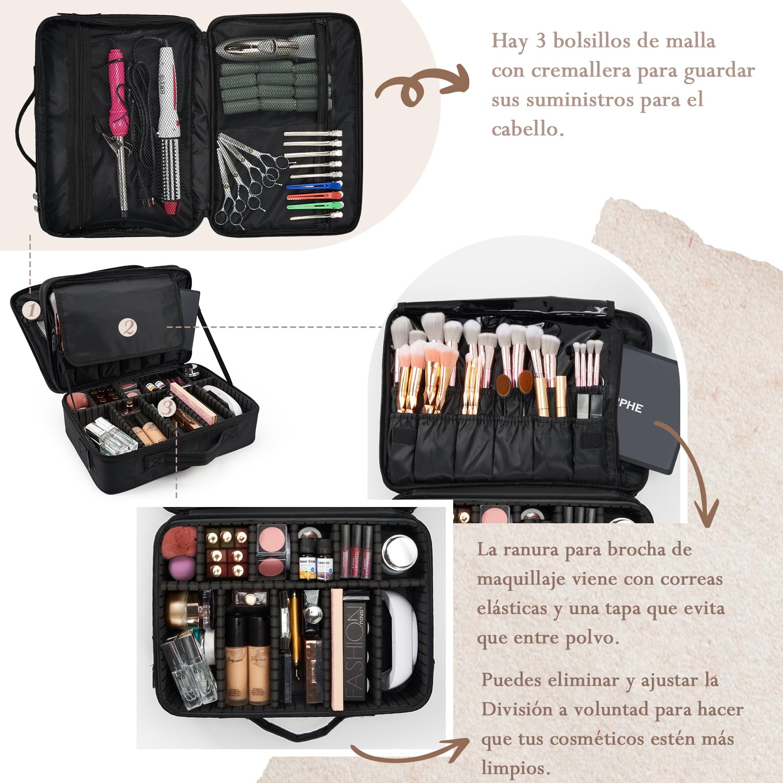 Neceser de Maquillaje Profesional Bolsa de Maquillaje Grande Mujer Organizador de Maquillaje Mujer Maletin Maquillaje, Negro Oscuro