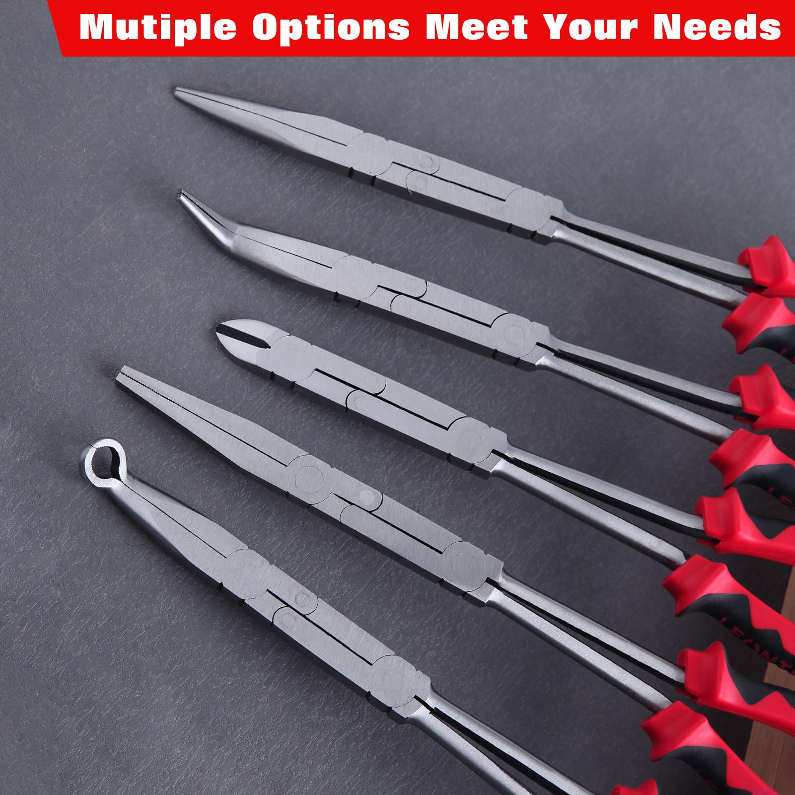LEONTOOL Lot de 2 pinces à bec effilé droites et coudées à 45 degrés à double articulation - Pince à bec effilé extra longue avec mâchoire crantée