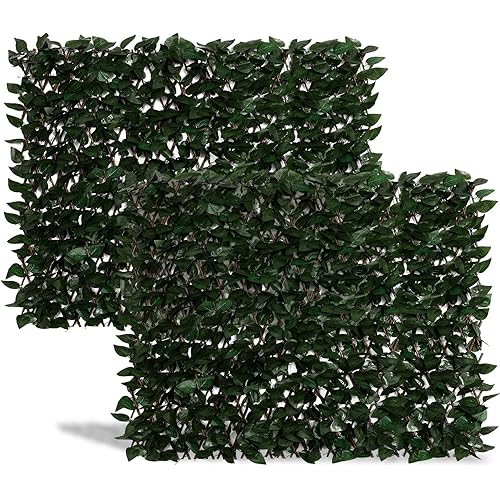 DOEWORKS Expandable Fence Privacy Screen for Balcony Patio Outdoor, 2PCS Faux Ivy Fencing Panel for Backdrop Garden Backyard Home Decorations