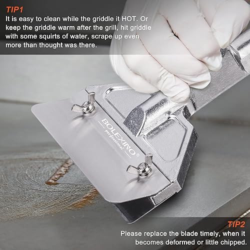 Miniatura 3 de Rascador de parrilla con 7 cuchillas y raspador de parrilla de borde inclinado pequeño, accesorios de parrilla de aluminio fundido resistente,
