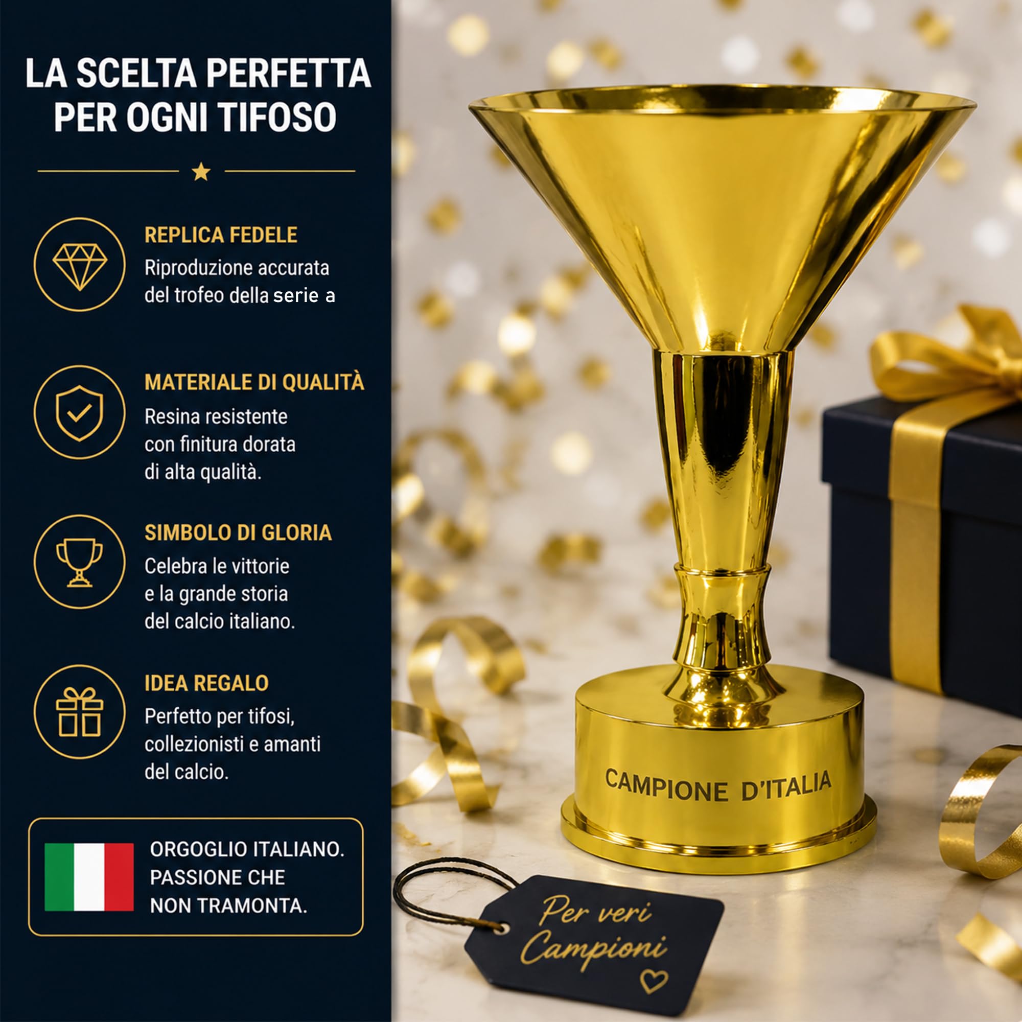 Replica Trofei Campione Serie A,Trofeo Calcio Italiano, Decorazione per Casa, Ufficio e Club di Tifosi, Ornamento da Esposizione, Souvenir e Regalo per Appassionati di Calcio,16cm