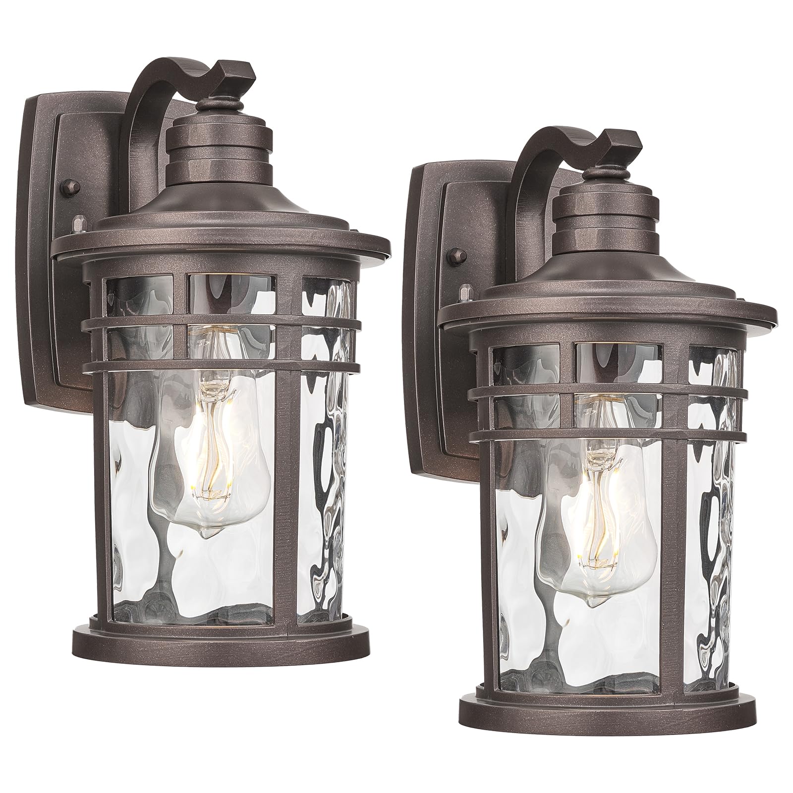 Darkaway Outdoor Wall Light Fixture,2pcs Outside Porch Lights Wall Mounted Water Ripple Glass Exterior Waterproof Lantern Modern Wall Sconce Lighting for Front Door