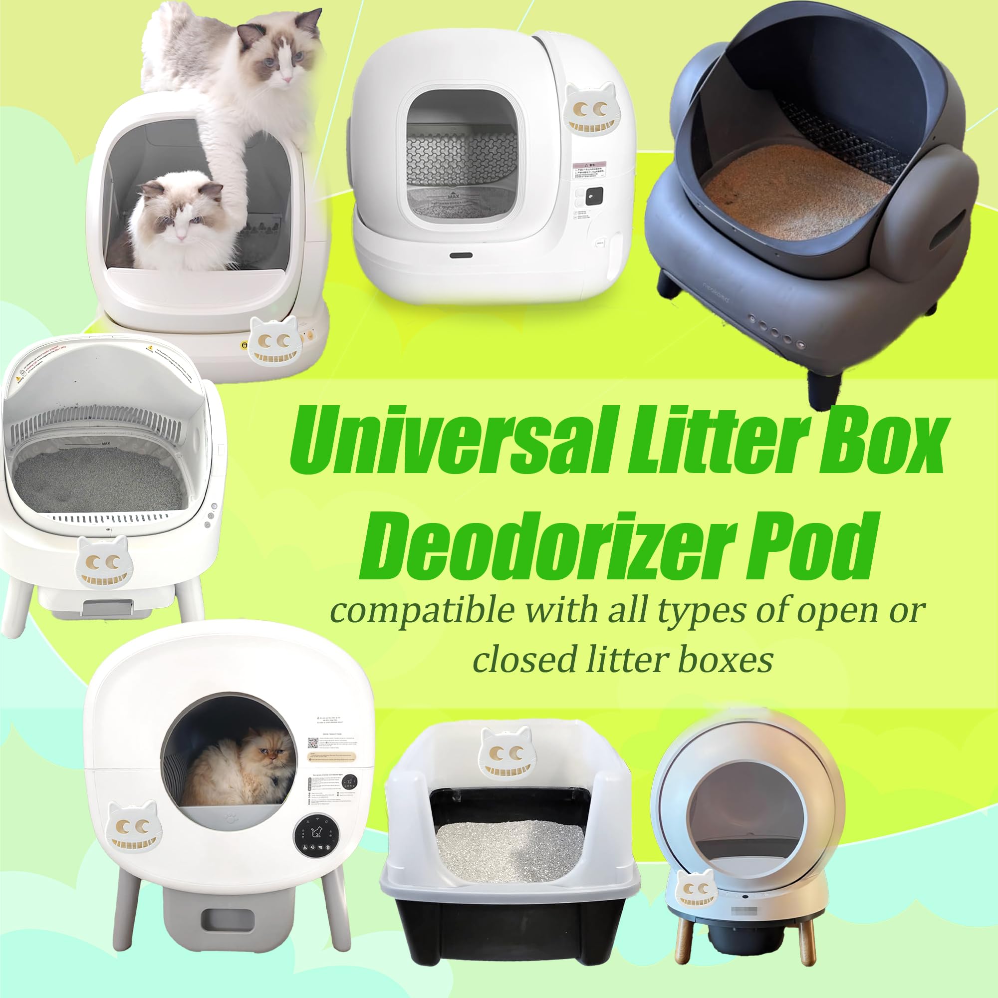 PurifyLogix Caja de arena desodorizante para gatos, trampa universal para olores de gatos para eliminar los olores de la caja de arena, incluye 2 cápsulas de trampa de olores y 2 bolsas desodorizantes