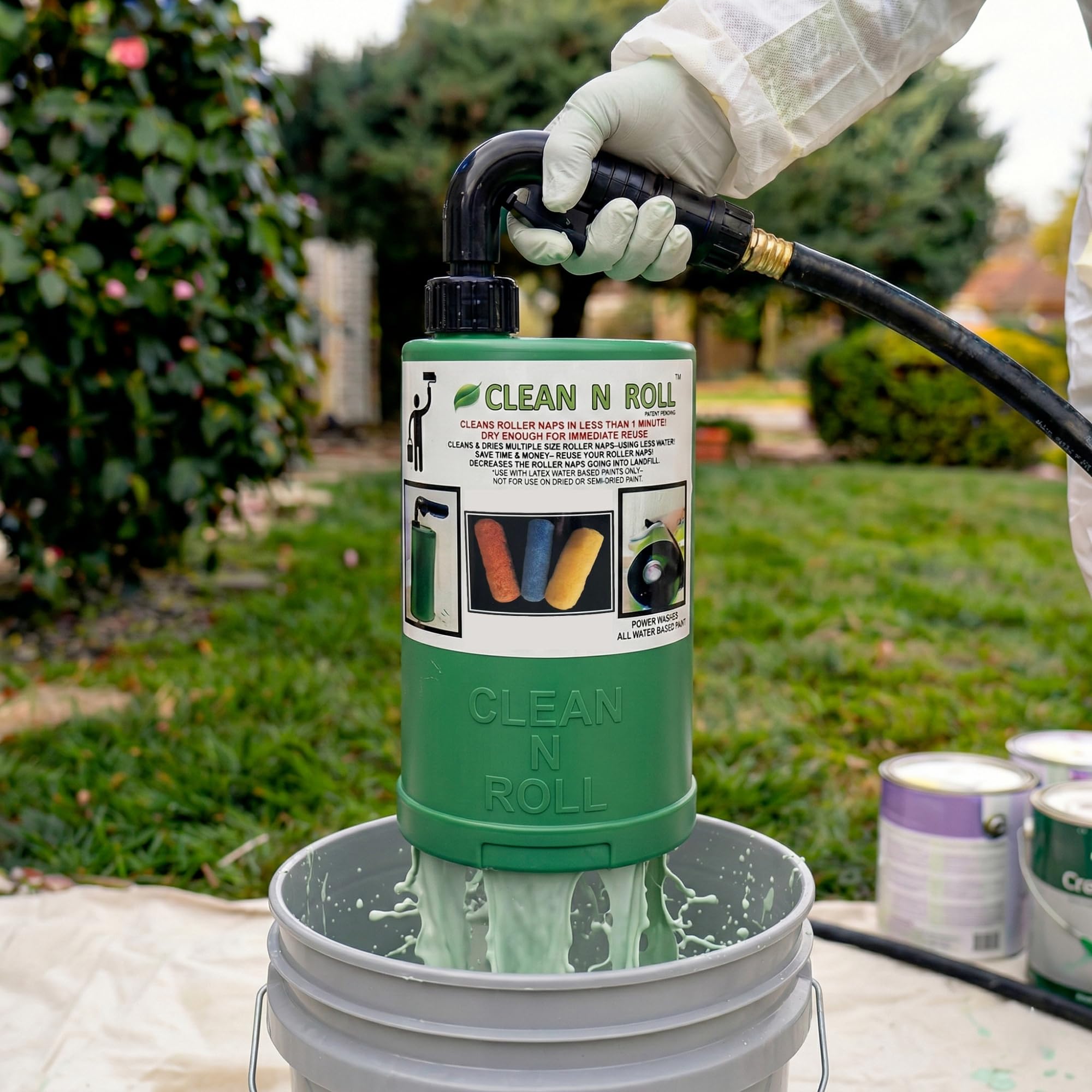 Paint Roller Cleaner | 9 Inch Paint Roller Cleaning Tool & Spinner Hose Attachment | Splatter-Free Wash & Dry in Under 1 Minute | Commercial Grade Reusable Roller Washer