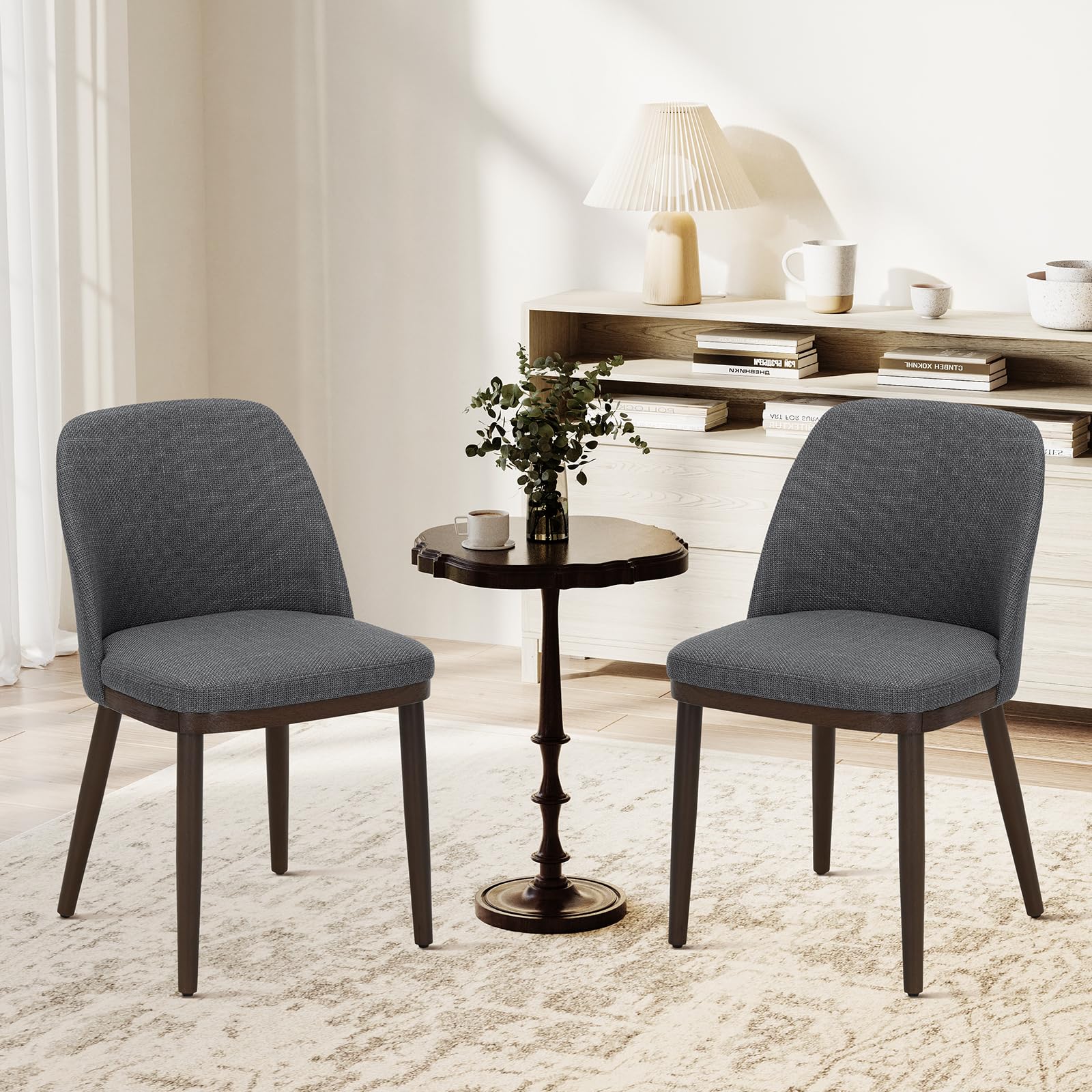 COLAMY Upholstered Dining Chairs Set of 2, Modern Kitchen Chairs with Back, Fabric Side Chair with Wood Legs for Dining Room Restaurant, Light Grey