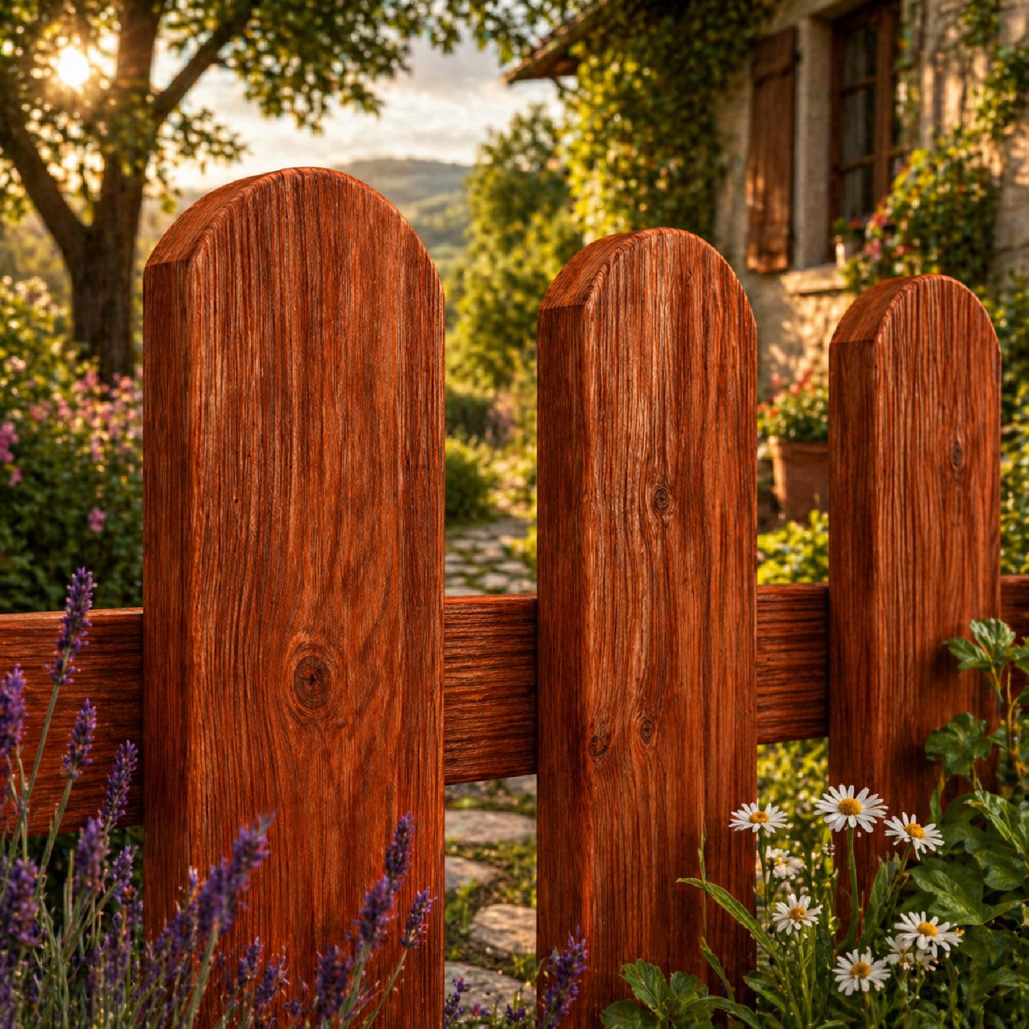 Staccionata In Legno Di Pino Per Giardino Orto E Recinzione Decorativa Con Doghe Arrotondate Barriera Esterna Resistente Alle Intemperie 200 x 80 Cm Legno Scuro
