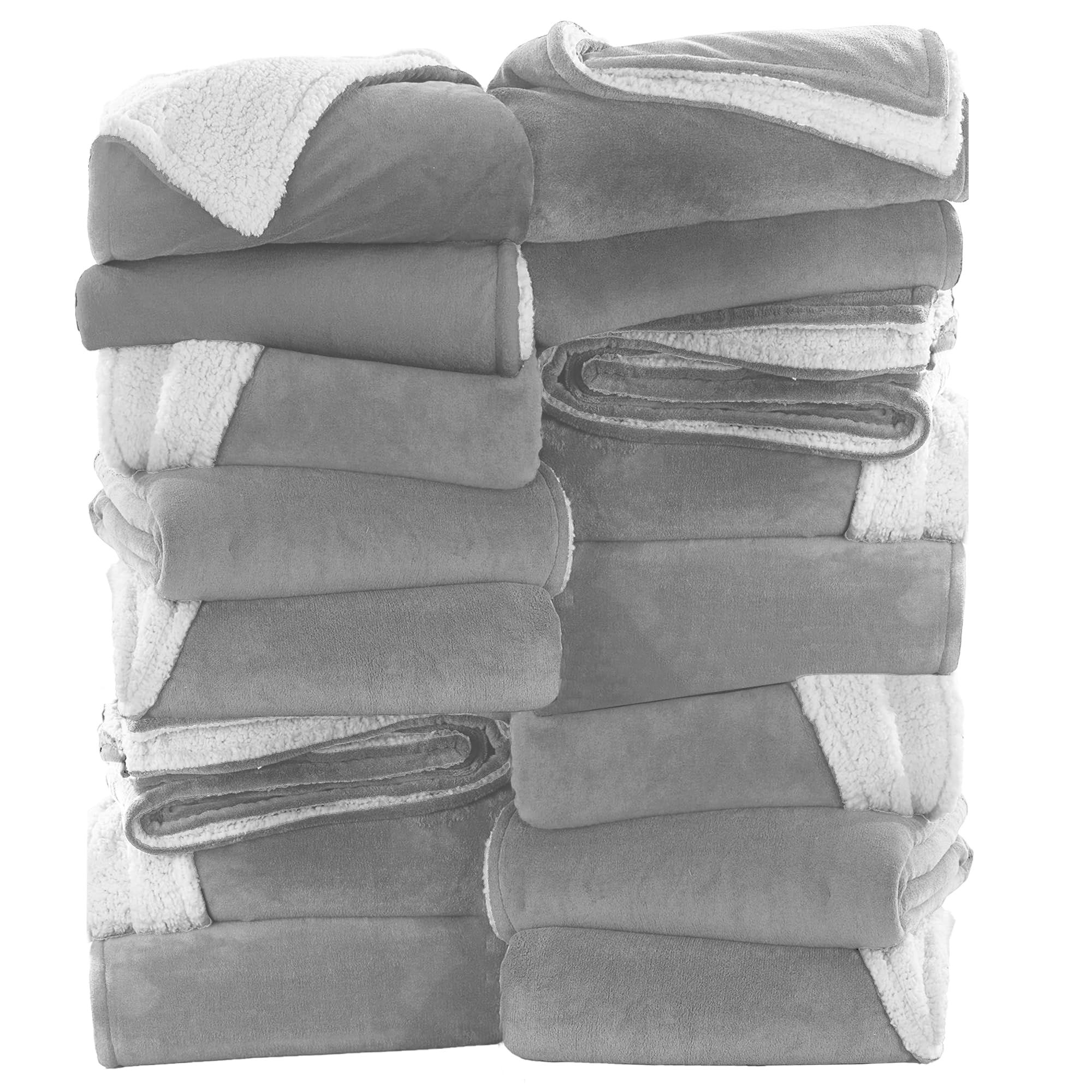IR Imperial RoomsIR Imperial Rooms Silver Sherpa Fleece Throw Blanket for Bed - Wholesale Bulk Pack of 16 Sherpa Blankets - Soft Fluffy Throw Blankets for Hotels, Guest Bedroom, 50x60 InchesOEKO-TEX STANDARD 100