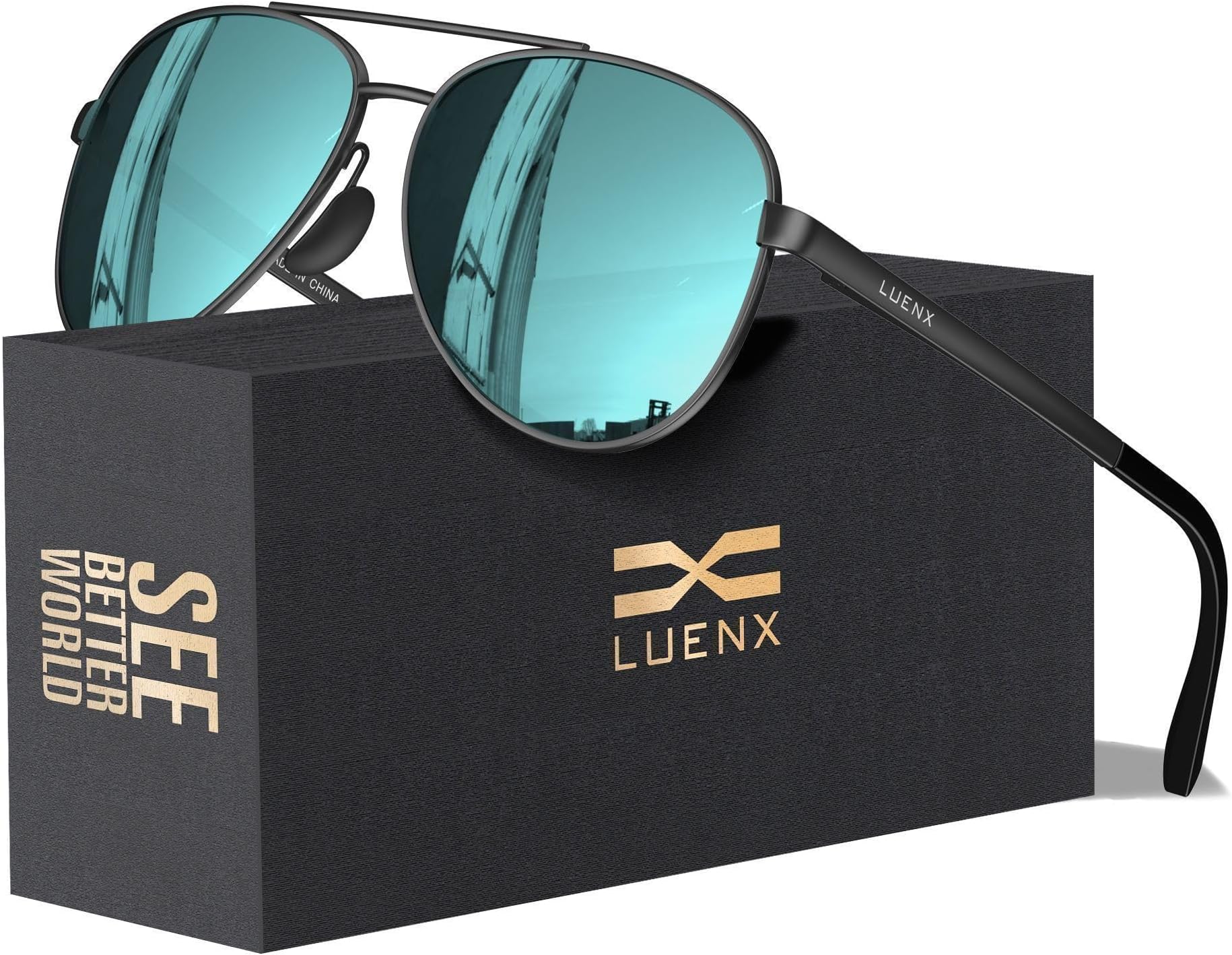 LUENX Aviator Sunglasses for Women Men Polarized Lens with Accessories - UV 400 Protection 60MM