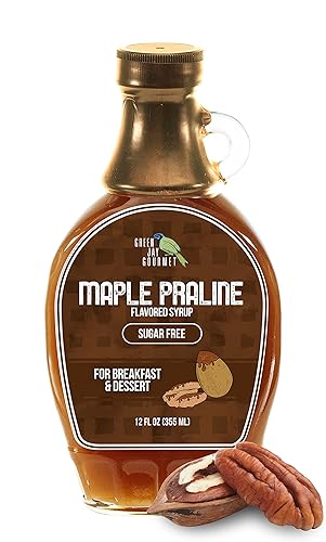Green Jay Gourmet Jarabe de praliné de arce sin azúcar, jarabe de desayuno prémium sin azúcar con sabores de arce, mantequilla y praliné, jarabe de
