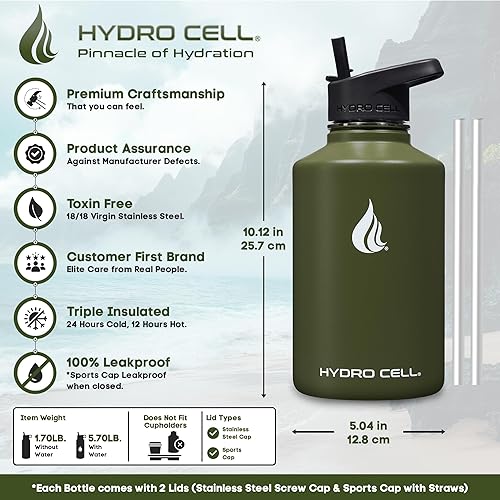 Miniatura 4 de HYDRO CELL - Botella de agua aislada y deportiva de acero inoxidable con pajilla, termo para bebidas frías y calientes con tapa de rosca, a prueba