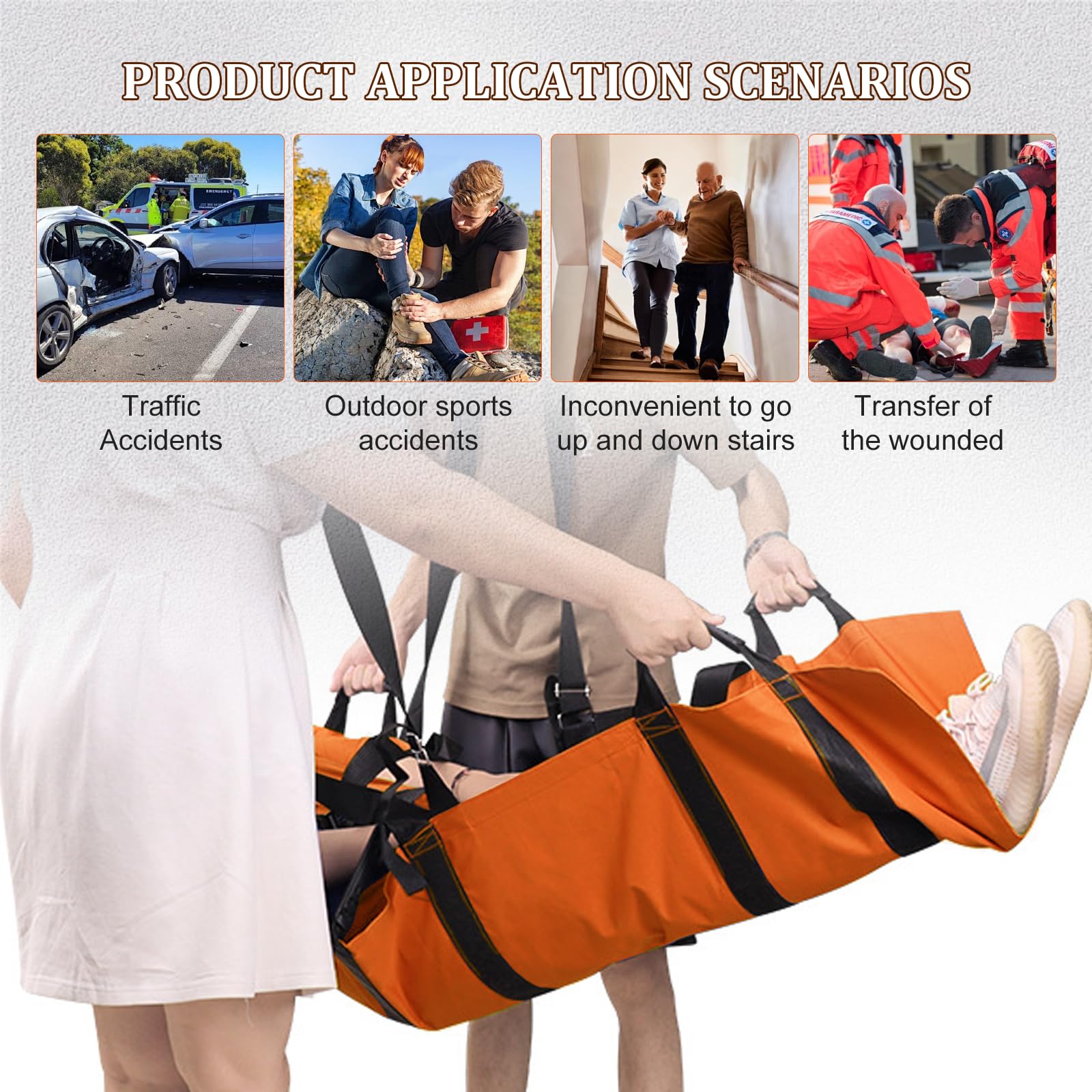 Stretcher souple et portable avec 12 poignées en caoutchouc et sac de transport – Étendue médicale pliable – Déménageur d'animaux patients pour évacuation d'urgence et de victimes – Capacité de 181,4