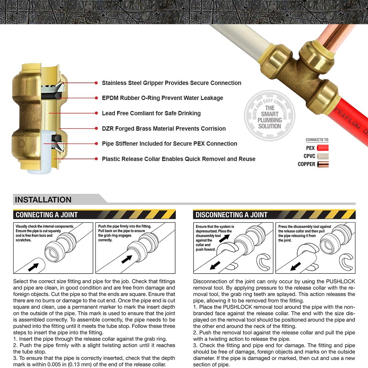 Midline Valve VQTF34Push-Fit Stop End 3/4'' Inch, Instant Push-Fit Connection Connects Copper Tubing, CTS CPVC & PEX Pipe in any Combination Compact, Brass BodyFoundation
