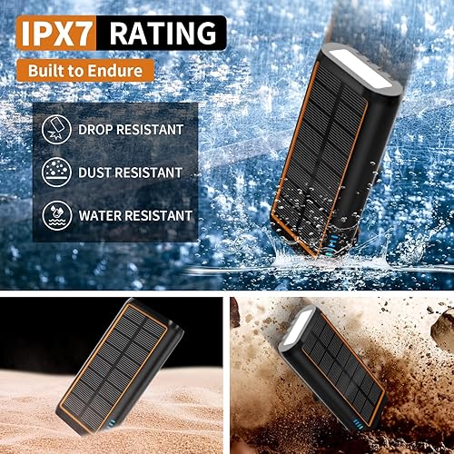Miniatura 7 de ReeZar Cargador solar de 61200 mAh, manivela de mano integrada y 4 cables PD 15 W QC3.0 de carga rápida, entrada y salida tipo C, linterna