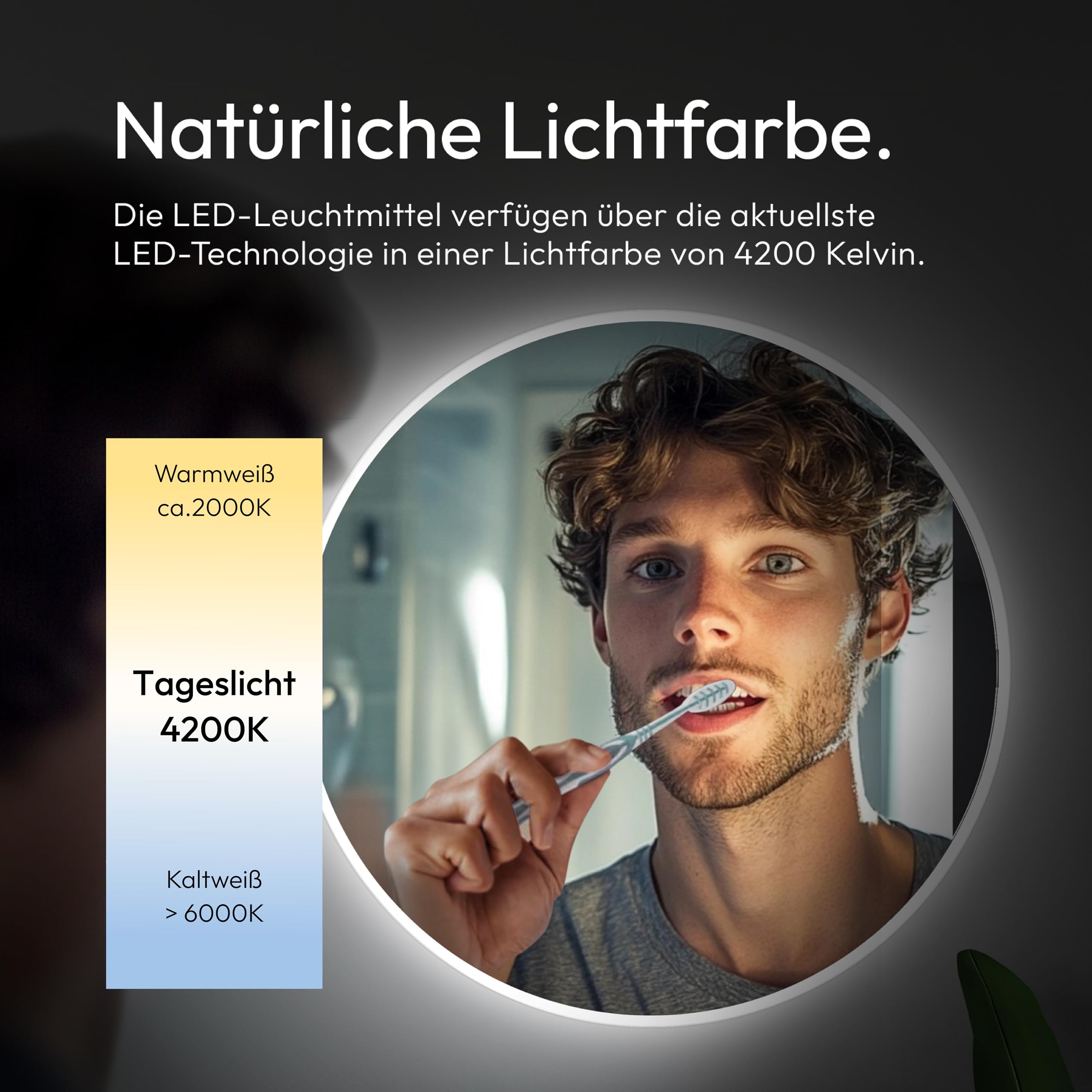 Talos Moderner LED Rundspiegel Moonshine 60 cm mit Aluminiumrahmen Badspiegel mit energiesparender LED-Beleuchtung in neutralweißer Lichtfarbe, 4 mm Spiegelglas, IP24 Spritzwasserschutz