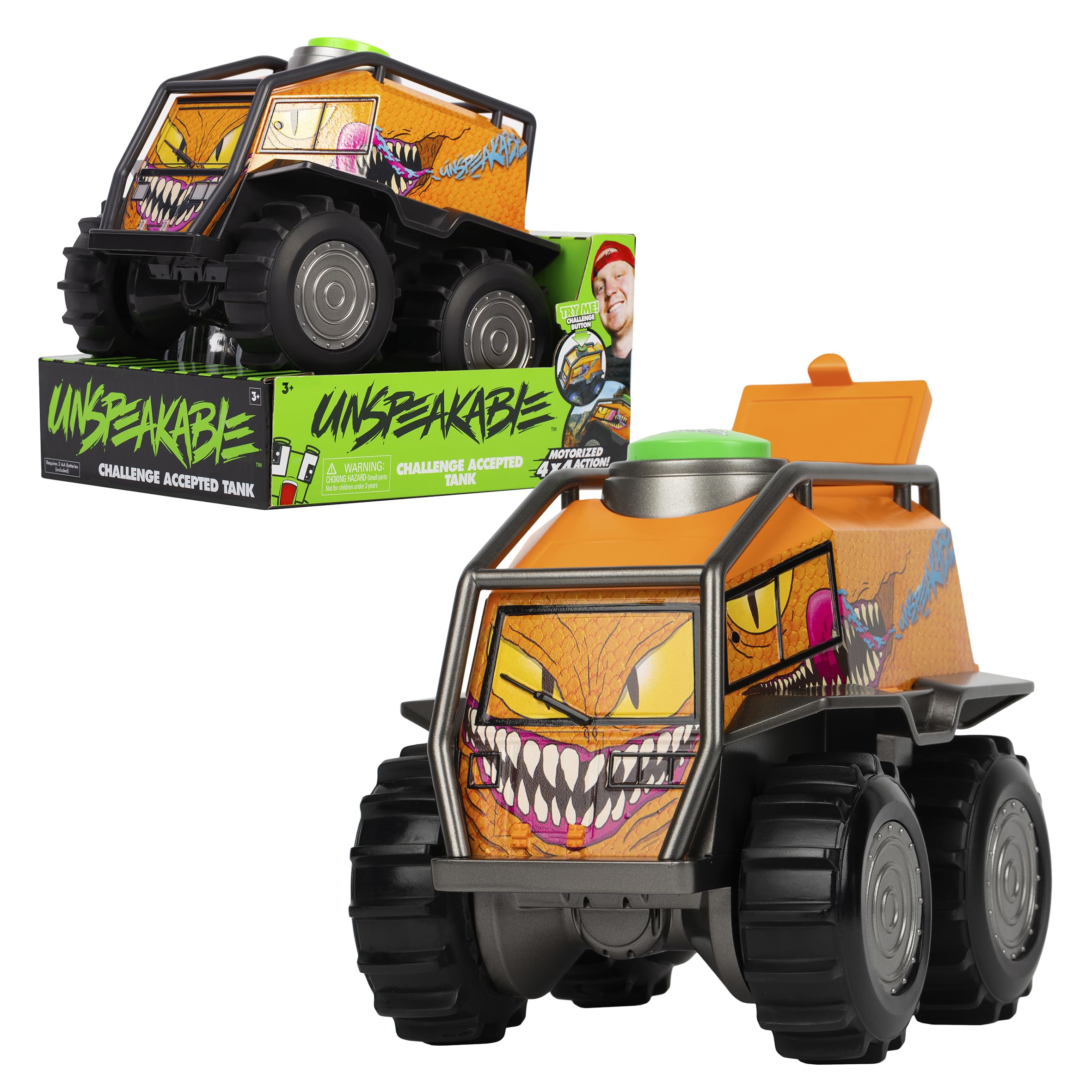 Unspeakable Challenge Accepted Tank, 8" Super Action Vehicle with sound and movement, Official Unspeakable Merch, YouTube toys