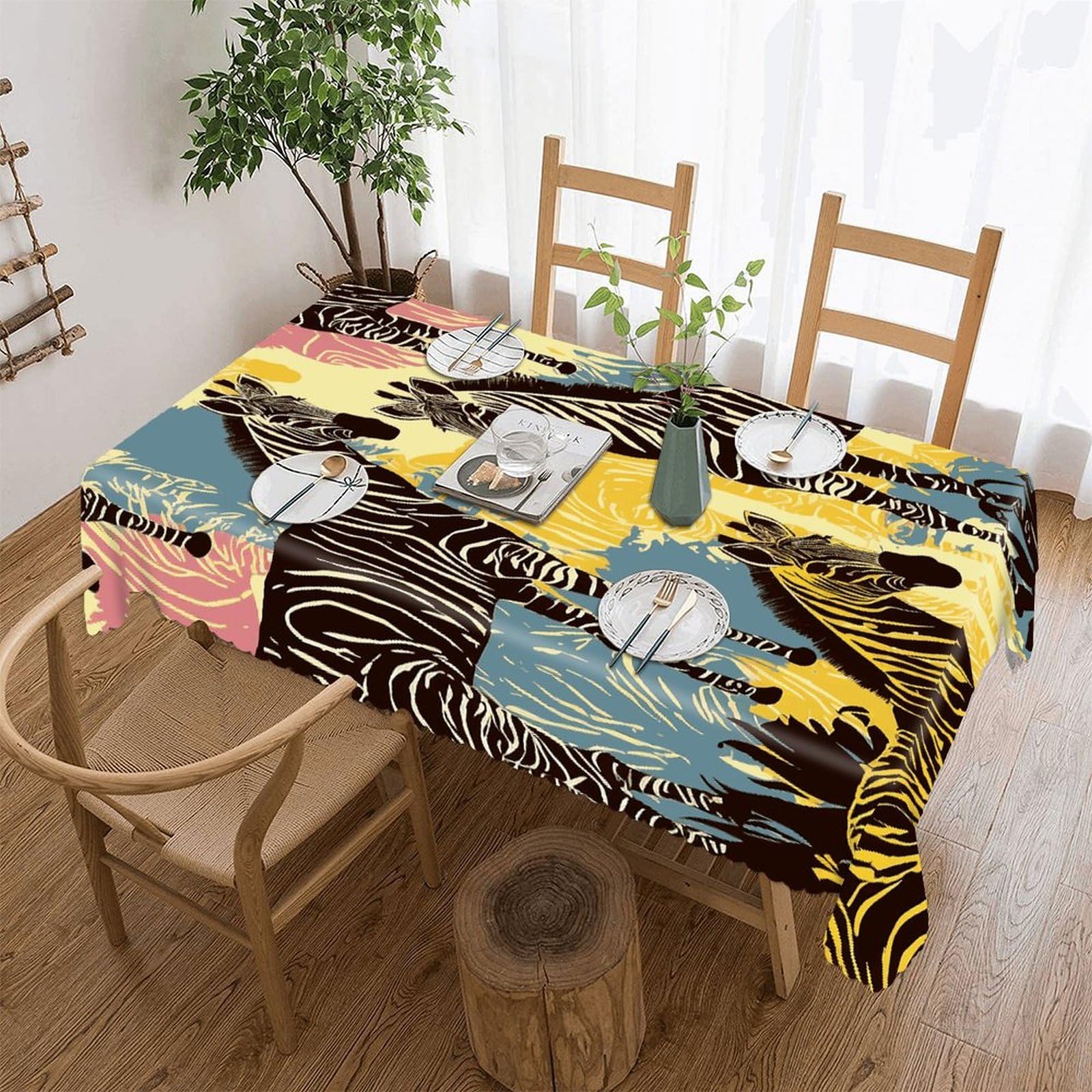 Fekiloot Style Giraffe And Zebra Tablecloths Heavy Duty Washable Fabric,Birthday Tablecloth-Wavy Edge Design,Polyester Table Cloth For Restaurant,Picnic,Indoor And Outdoor Dining60 X120