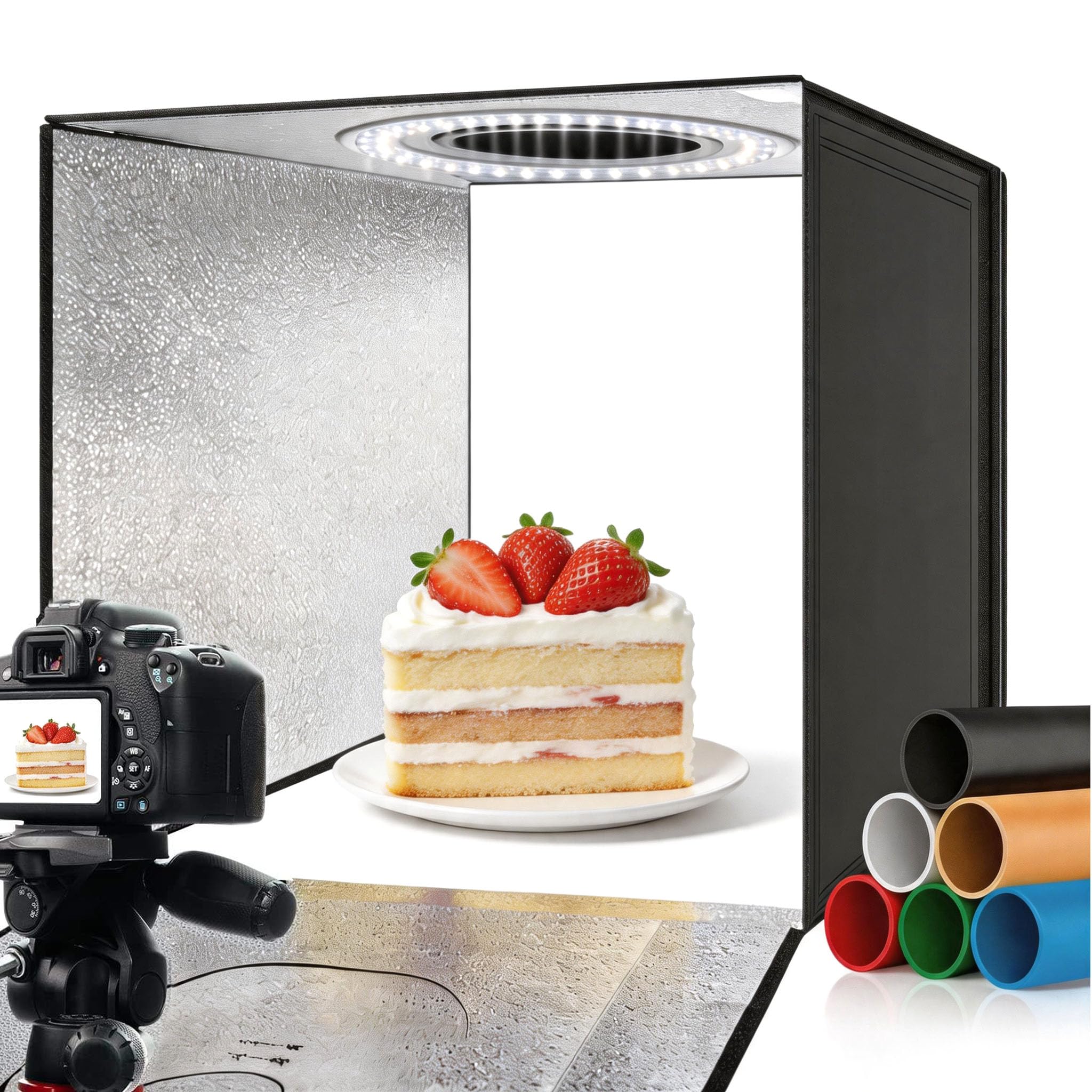 Studio Photo 50x50cm, Photobooth Boite Photo Boîte Lumineuse Dimmable 6000K Éclairage Softbox Mini Studio Photo et Fonds 6 Couleurs pour la Photographie de Produits